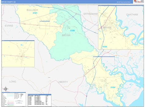 Bryan County Ga Wall Map Color Cast Style By Marketmaps