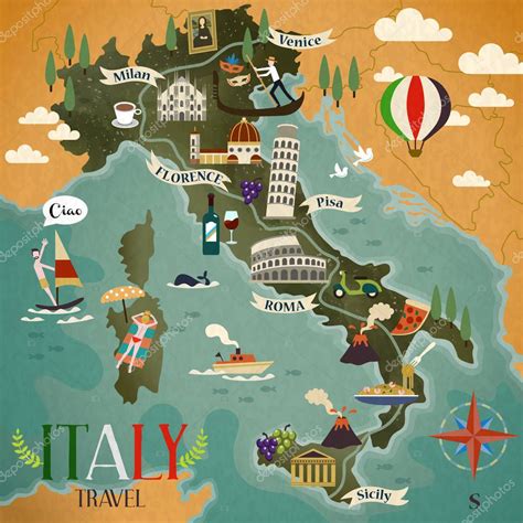 Italy Travel Map — Stock Vector © Mitstudio 170765876