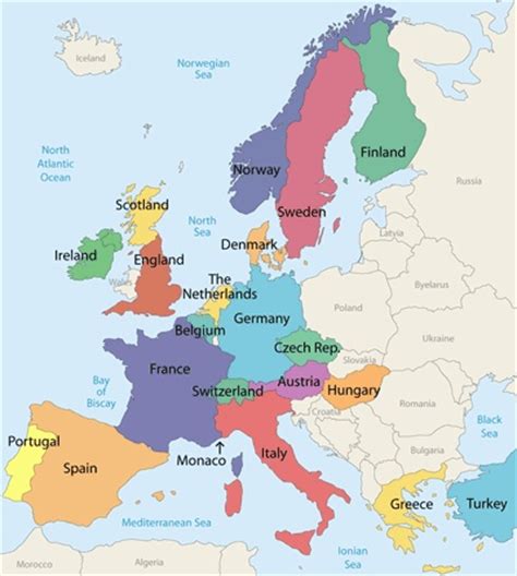A map of the world with countries and states. Europe, specifically: France, Spain, Italy, England ...