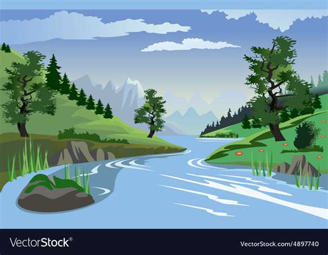 River Flowing Through Hills Royalty Free Vector Image