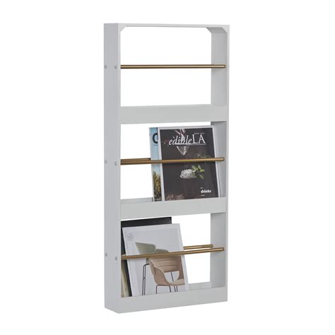 Decmode 46296 3 Tier Wood And Metal Wall Magazine Rack With White