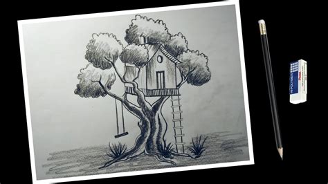 How To Draw Simple Treehouse Step By Step Tutorial Pencil Sketch Art