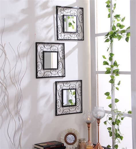 This modern mirror with its rippled design is an square wood & metal decorative wall mirror: Buy Iron Square Wall Mirror in Black colour by Hosley Online - Square Mirrors - Wall Accents ...