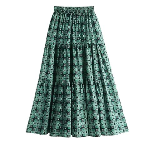 Tigena Vintage Floral Print Long Skirt For Women Summer Elegant