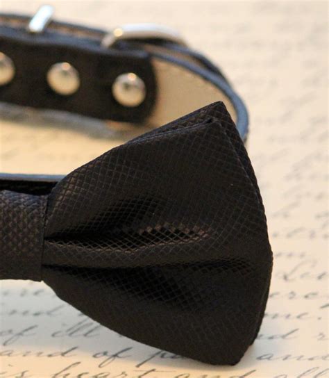 Black Dog Bow Tie Attached To Collar Pet Wedding Accessory Dog Lover