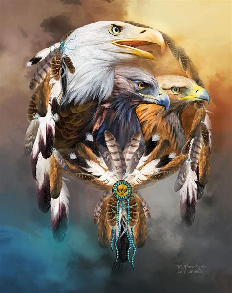 Dream Catcher Three Eagles By Carol Cavalaris Native American Art