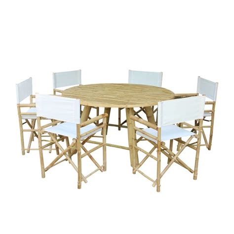 Shop Zew Handcrafted Bamboo 7 Piece Round Patio Set Free Shipping
