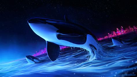 1280x1024 Dolphin Night Orca Whale Digital Art Wallpaper1280x1024