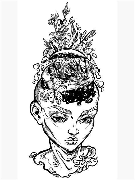 Portrait Of The Surreal Human With A Head Open And Flowers Coming Out