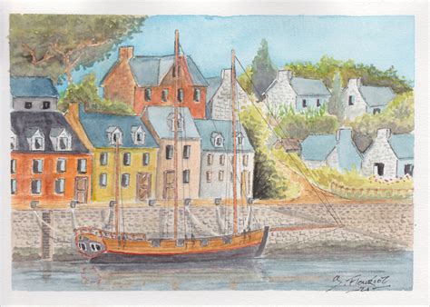 Camaret Harbour In France Watercolor Postcard
