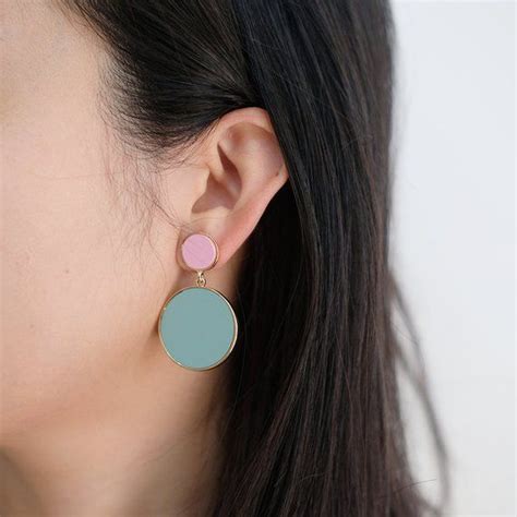Bright Color Circle Statement Earrings Minimalist Drop Earrings