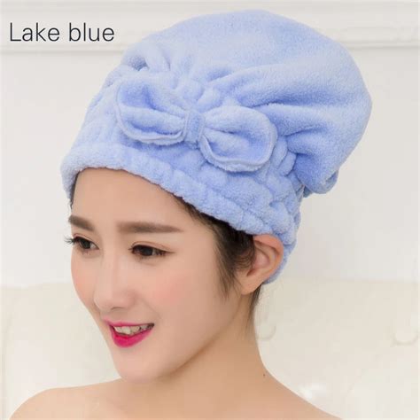 Hair Drying Cap Coral Fleece Bow Decoration Soft Thickening Dry Hair