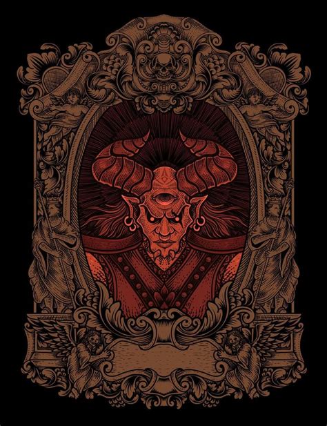 Illustration Badass Demon With Engraving Ornament 8970713 Vector Art At Vecteezy
