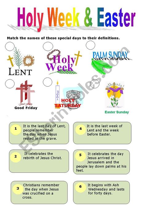Holy Week And Easter Esl Worksheet By Elamal