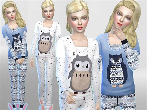 Winter Owl Pyjama Set The Sims 4 Catalog Sims 4 Cc Kids Clothing