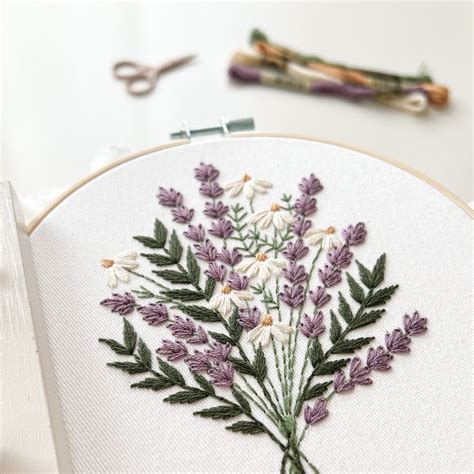 Lavender And Daisies Embroidery Kit Embroidery Kit Lavender Etsy