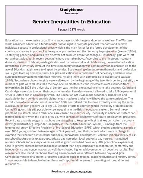 Gender Inequalities In Education Free Essay Example