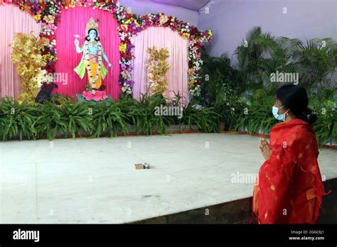 Non Exclusive A Devote Prays Inside Iskcon Temple Sector 33 On The
