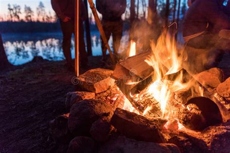 Fireplace In Camping Near Lake Stock Image Image Of Energy Blaze