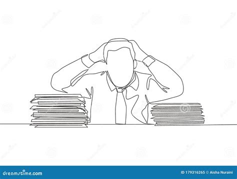 Frustrated Man Single Line Drawing Vector Illustration