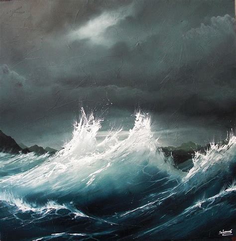 Paysage marin à l'aquarelle : Vagues, océan, paysage marin, tempête | Peintures vagues ...