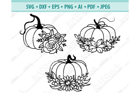 Floral Pumpkin SVG, Flower wreath Png, Autumn Png ,Dxf, Eps (721070