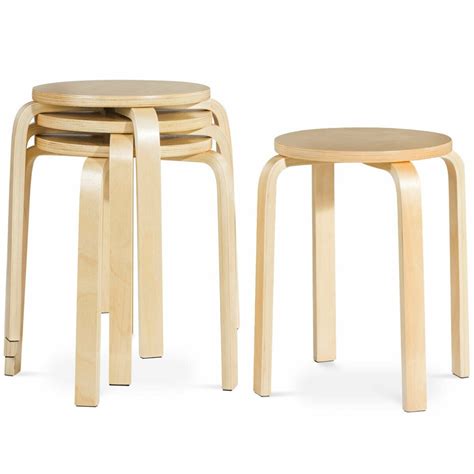 Gymax Set Of 4 18 Stacking Stool Round Dining Chair Backless Wood