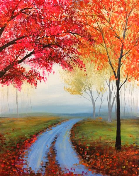Autumn Country Road Art Craft Beginner Painting Painting Gallery