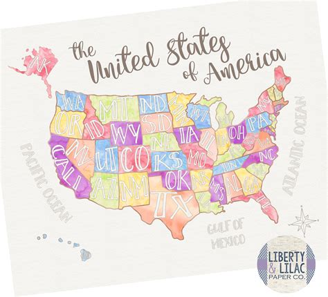 16x20 Us Map United States Map In Pastel Colors Fun Us Map For