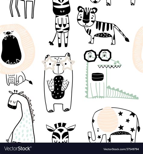 Seamless Childish Pattern With Cute Animals Vector Image