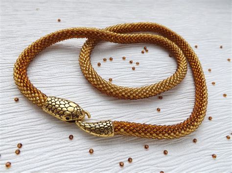 Beaded Snake Necklace Snake Choker Day Collar Gold Bead Etsy