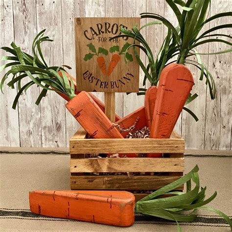Rustic Wooden Carrots Painted Distressed And Waxed Farmhouse Decor