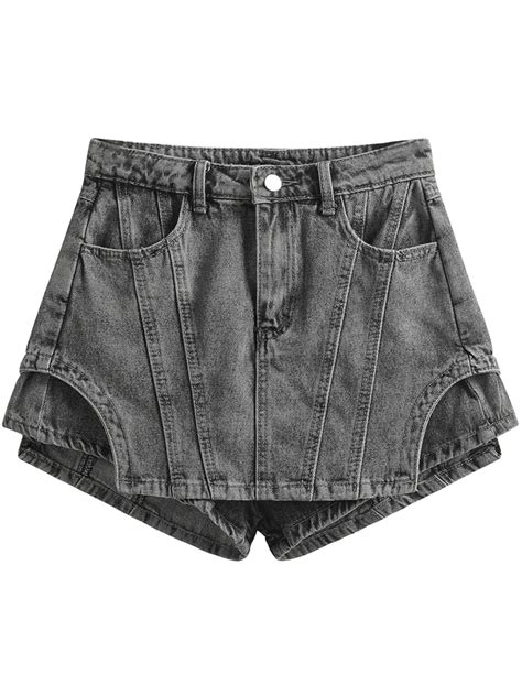 twotwinstyle minimalist denim shorts for women high waist patchwork button summer irregular