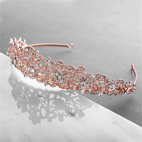 rose gold crystal wedding tiara royal bridal crown rose gold etsy in 2021 rose gold tiara