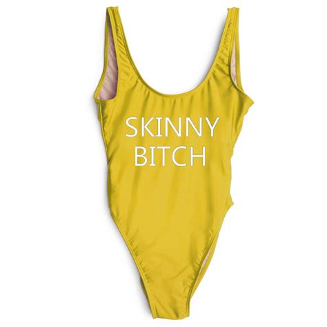 Skinny Bitch Funny Letter One Piece Suit Low Back Bodysuit High Waist