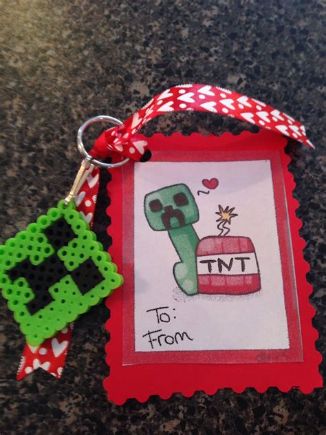 Minecraft Creeper Valentines With Key Chain Valentines Crafts For