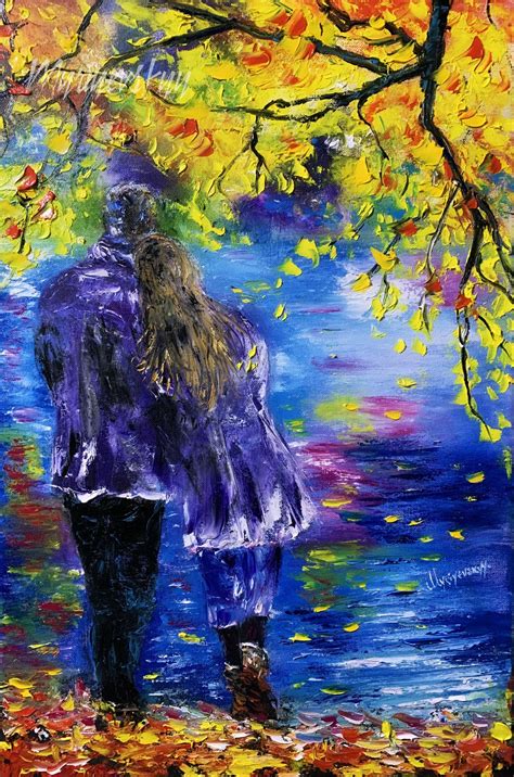 Couple Painting On Canvas Autumn Original Romantic Couple Art Couple
