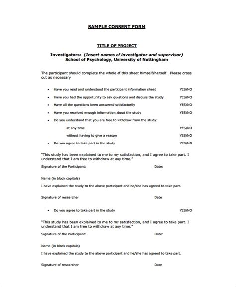sample psychology consent form   documents