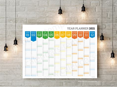 2021 Year Wall Planner Agenda Calendar Template Kp W12color Etsy