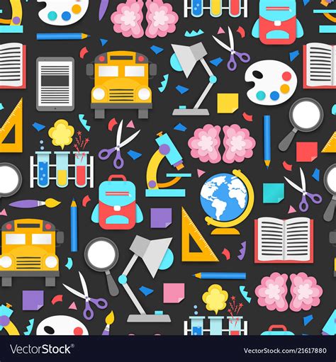 Seamless Pattern With Different School Supplies On