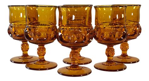 1960s Amber King’s Crown Glass Goblets Set Of 6 On Goblet Glass Goblets Amber