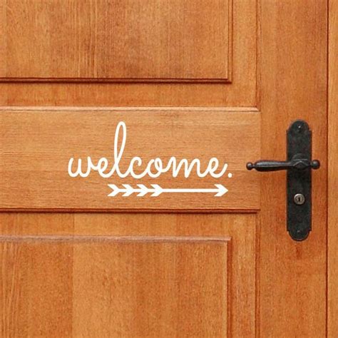 Welcome Vinyl Door Decal With Arrow Front Door Home Office Etsy