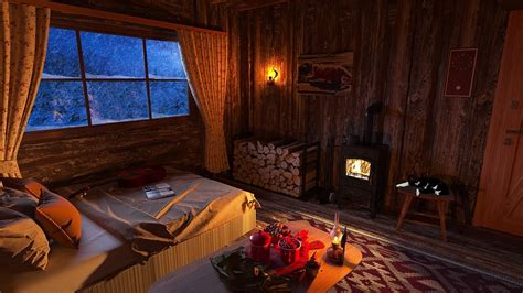 Deep Sleep In A Cozy Winter Hut With Cat Blizzard Fireplace Sounds