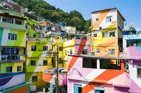 Colorful Buildings Are Painted In Different Colors And Shapes