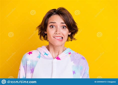 Photo Of Young Girl Bite Lips Teeth Unhappy Sad Worried Nervous Anxious Trouble Isolated Over