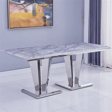 Leming Large Grey Marble Dining Table With 6 Liyam Grey Chairs Fif