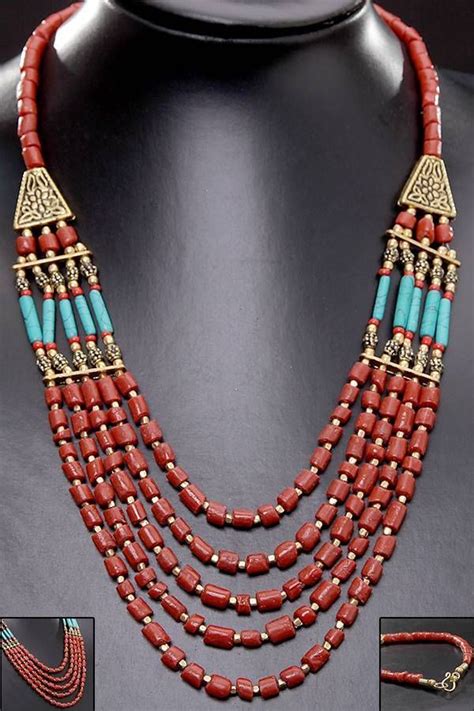 tibet style nepalese handmade brass coral turquoise strand fantastic necklace handmade