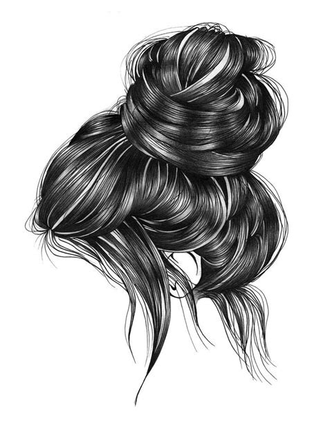 Loose Bun Illustration Graphite And Ink X Hair Illustration