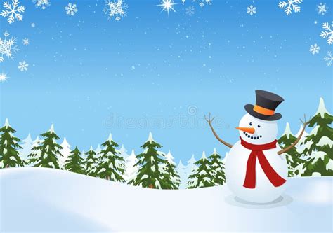 Snowman In Winter Landscape Stock Illustration Illustration Of