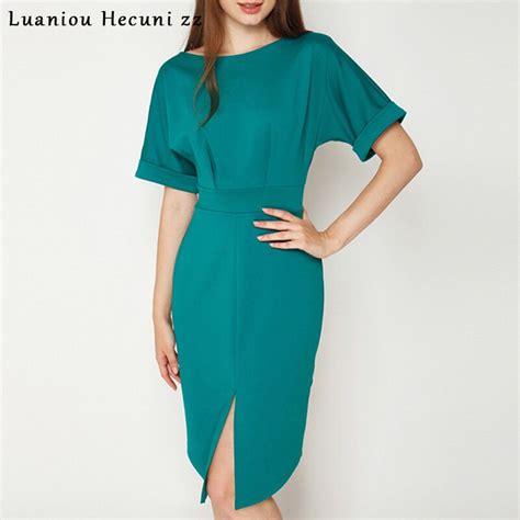Chu Ni Summer Style Elegant Women Casual Dress Solid Red Blue Green